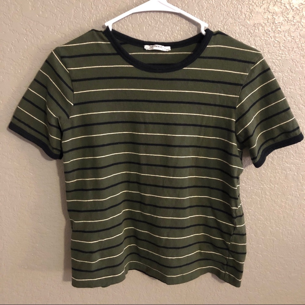 Zara Olive Green Striped T-shirt